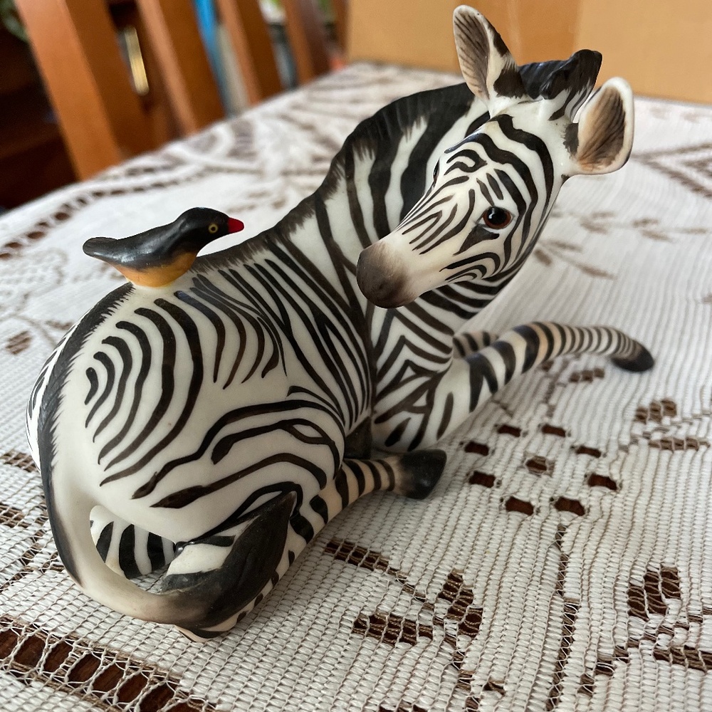 Vintage Franklin Mint Porcelain Zebra "Happy Landing!"